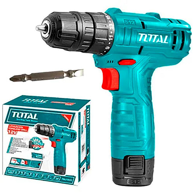 TALADRO INALAMBRICO 3/8 (10MM) 12V TOTAL INCLUYE 1 BATERIA DE 1.5AH NO INCLUYE CARGADOR